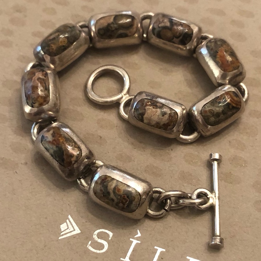 Rare Vintage Silpada Sterling Silver Leopard Skin Jasper Link Bracelet B0016